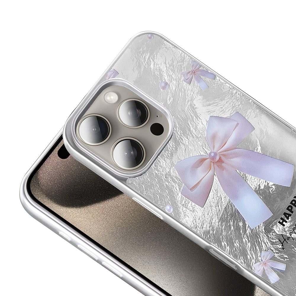 Apple iPhone 16 Pro Case Patterned Zore Mep Cover Pearl Bow