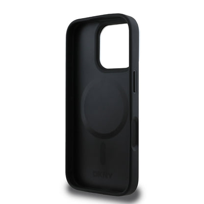 Apple iPhone 16 Pro Kılıf DKNY Orjinal Lisanslı M-safe Şarj Özellikli 3D Yazılı Checkered Pattern Kapak Siyah