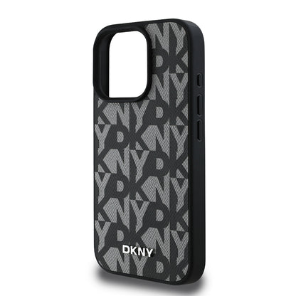 Apple iPhone 16 Pro Kılıf DKNY Orjinal Lisanslı M-safe Şarj Özellikli 3D Yazılı Grid Pattern Kapak Gri
