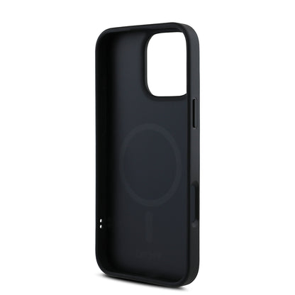 Apple iPhone 16 Pro Kılıf DKNY Orjinal Lisanslı M-safe Şarj Özellikli Metal Logolu PU Deri Grained Kapak Siyah