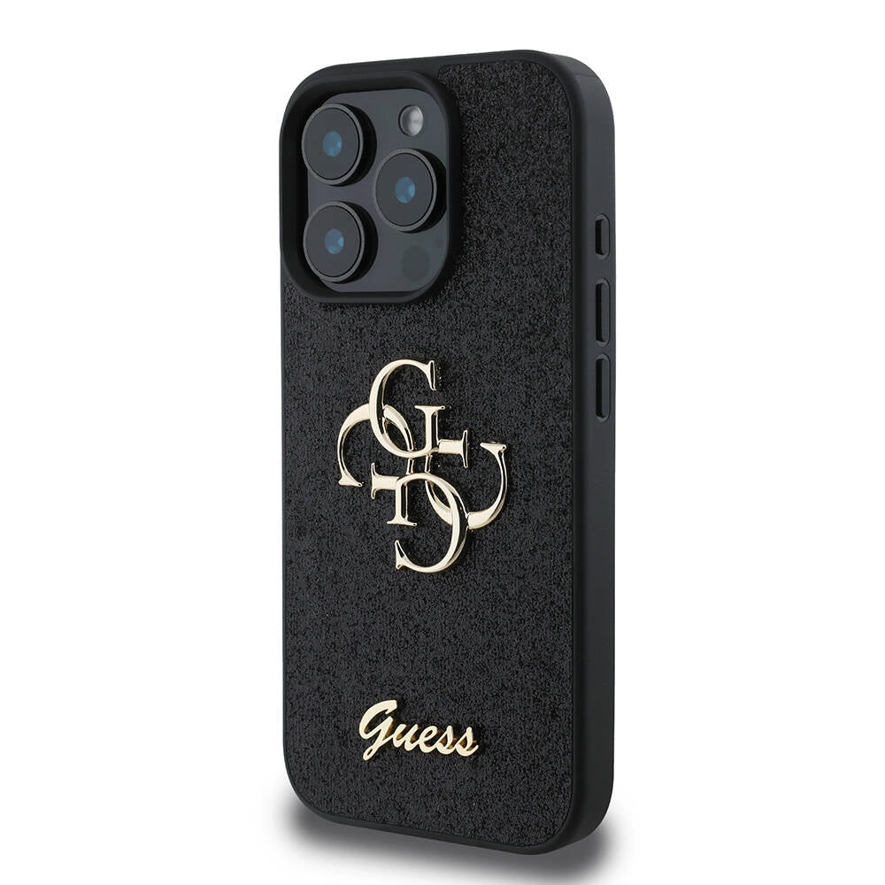 Apple iPhone 16 Pro Case Guess Original Licensed 4G Large Metal Logo Glitter Cover Gold