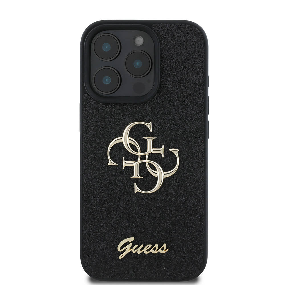 Apple iPhone 16 Pro Case Guess Original Licensed 4G Large Metal Logo Glitter Cover Gold