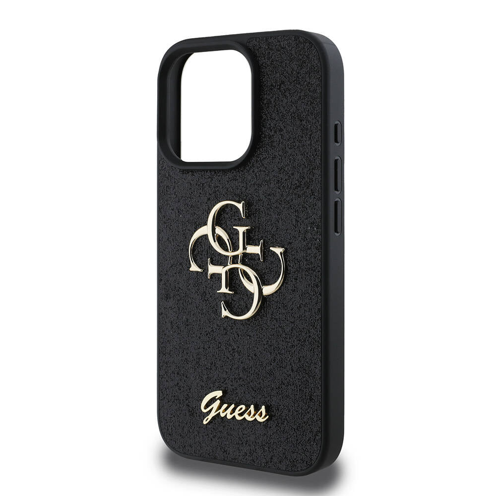 Apple iPhone 16 Pro Case Guess Original Licensed 4G Large Metal Logo Glitter Cover Gold