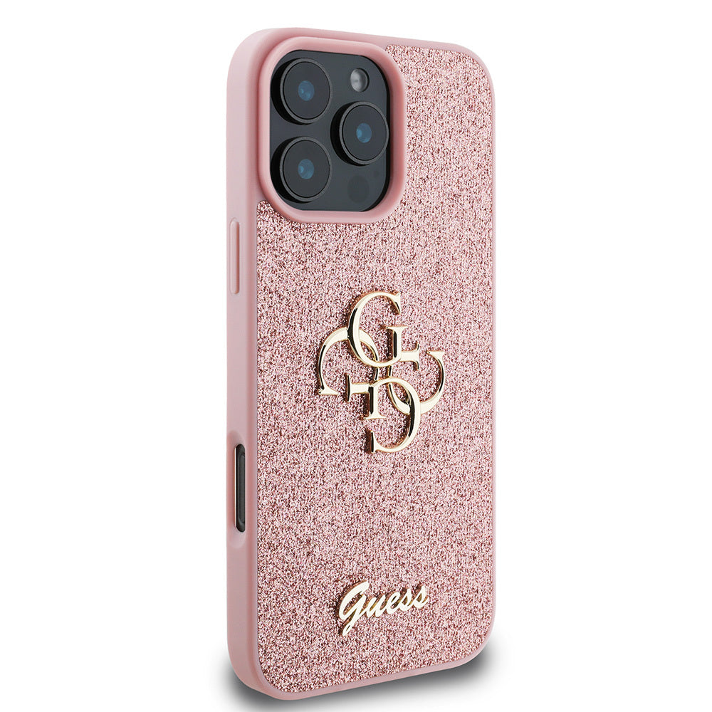 Apple iPhone 16 Pro Case Guess Original Licensed 4G Large Metal Logo Glitter Cover Gold