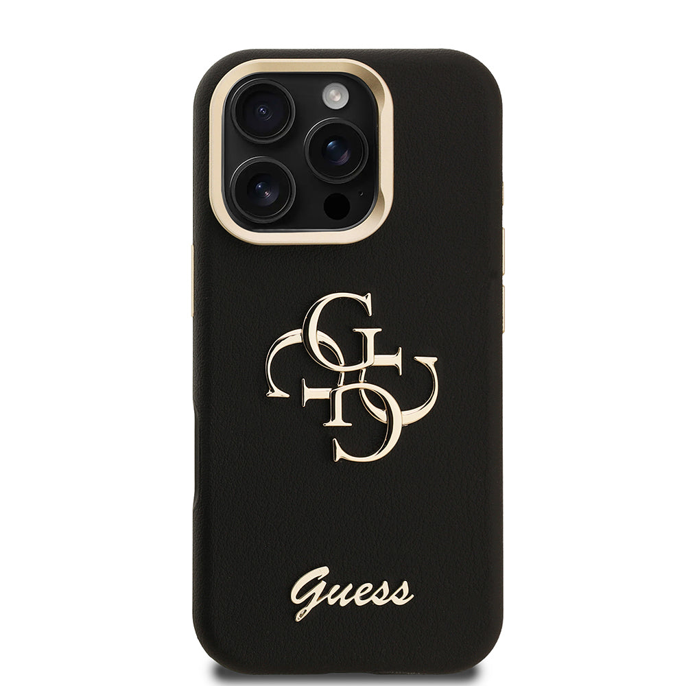 Apple iPhone 16 Pro Kılıf Guess Orjinal Lisanslı Grained Yazı Logolu Kamera Standlı Kapak Bej