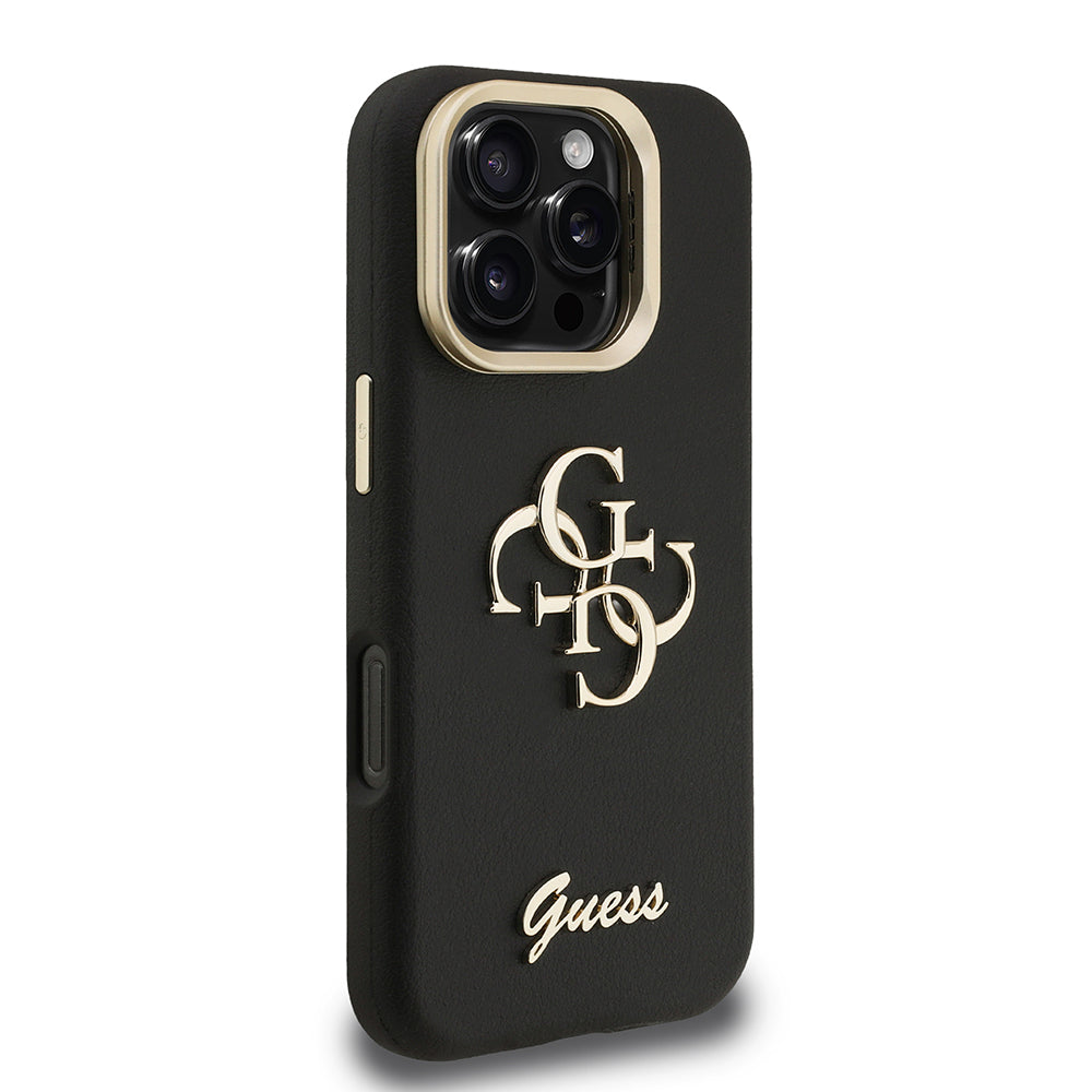 Apple iPhone 16 Pro Kılıf Guess Orjinal Lisanslı Grained Yazı Logolu Kamera Standlı Kapak Bej