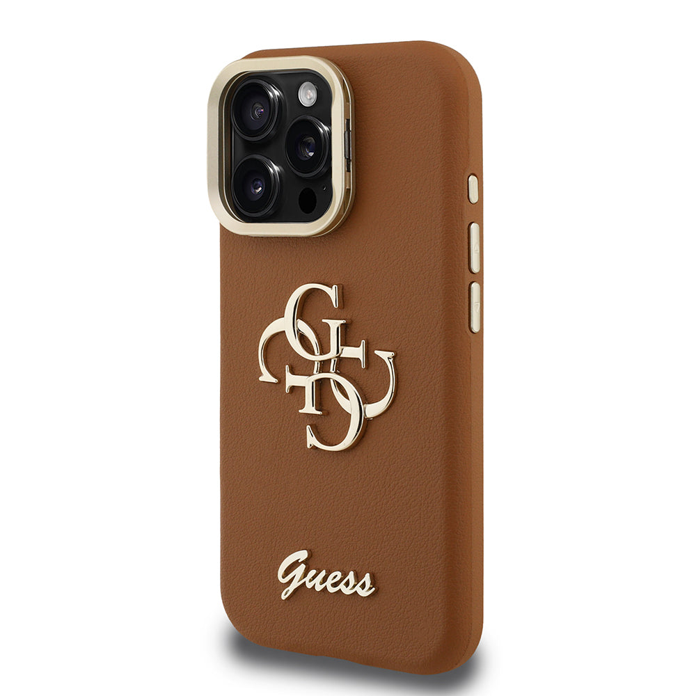Apple iPhone 16 Pro Kılıf Guess Orjinal Lisanslı Grained Yazı Logolu Kamera Standlı Kapak Bej