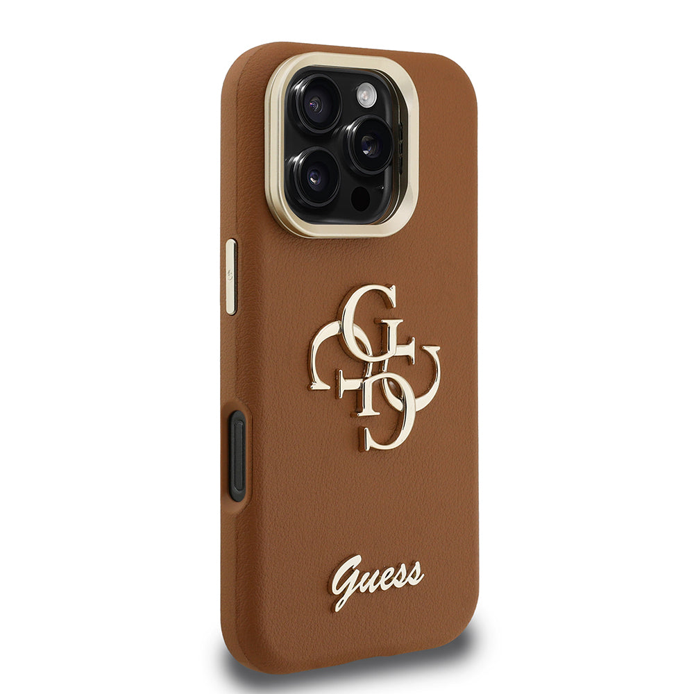 Apple iPhone 16 Pro Kılıf Guess Orjinal Lisanslı Grained Yazı Logolu Kamera Standlı Kapak Bej