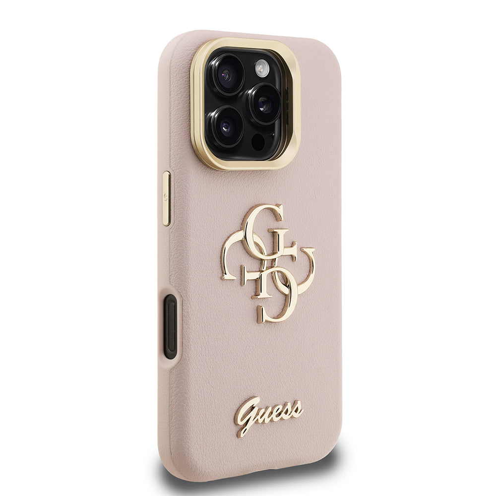 Apple iPhone 16 Pro Kılıf Guess Orjinal Lisanslı Grained Yazı Logolu Kamera Standlı Kapak Bej