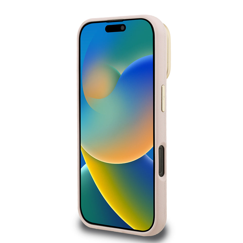 Apple iPhone 16 Pro Kılıf Guess Orjinal Lisanslı Grained Yazı Logolu Kamera Standlı Kapak Pembe