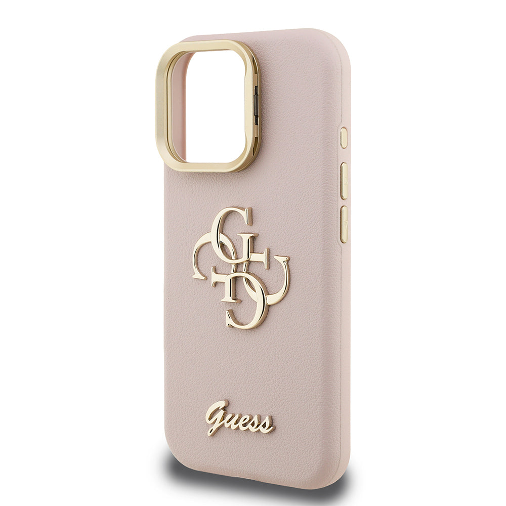 Apple iPhone 16 Pro Kılıf Guess Orjinal Lisanslı Grained Yazı Logolu Kamera Standlı Kapak Bej