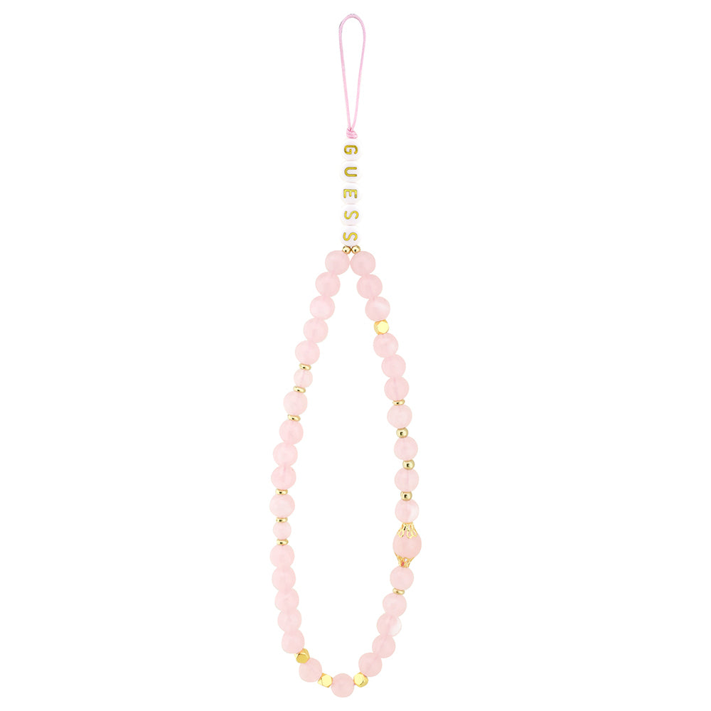 Apple iPhone 16 Pro Kılıf Guess Orjinal Lisanslı M-safe Şarj Özellikli PU Deri Bilek Askı İpli Yazı Logolu Kapak Pembe