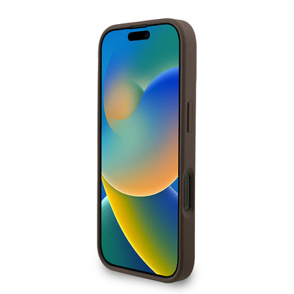 Apple iPhone 16 Pro Kılıf Guess Orjinal Lisanslı M-safe Şarj Özellikli PU Deri Bilek Askı İpli Yazı Logolu Kapak Pembe