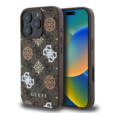 Apple iPhone 16 Pro Case Guess Original Licensed M-safe Charging Feature 4G Patterned Text Logo Peony Cover Pink