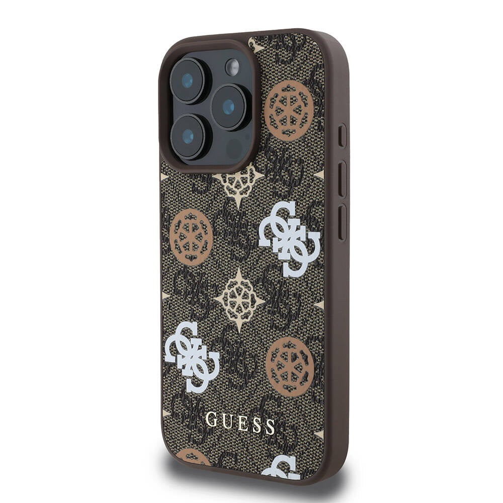 Apple iPhone 16 Pro Case Guess Original Licensed M-safe Charging Feature 4G Patterned Text Logo Peony Cover Black
