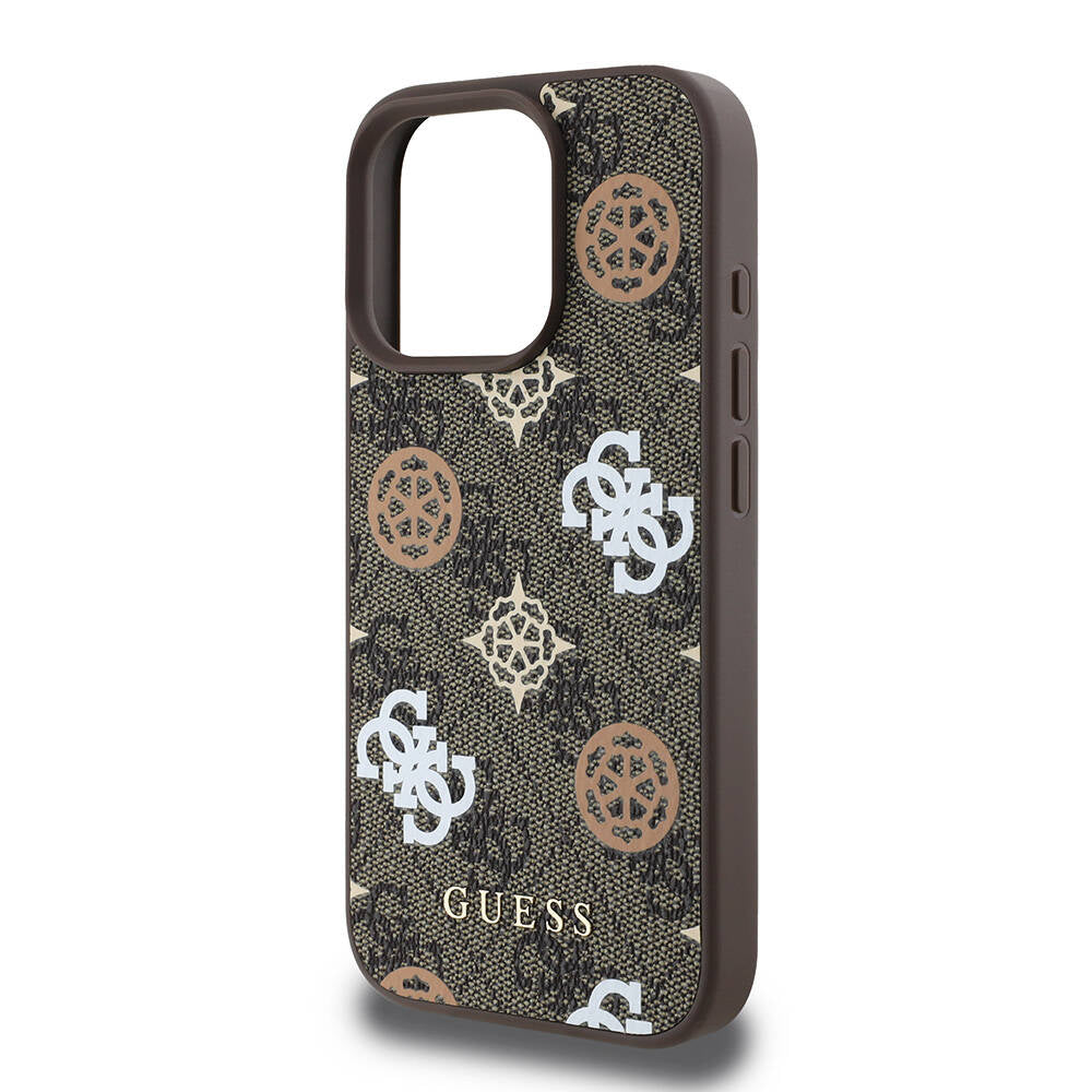 Apple iPhone 16 Pro Case Guess Original Licensed M-safe Charging Feature 4G Patterned Text Logo Peony Cover Black