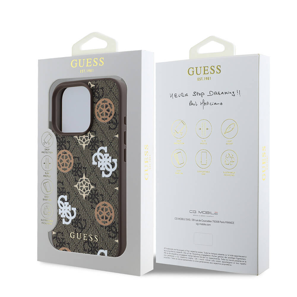 Apple iPhone 16 Pro Case Guess Original Licensed M-safe Charging Feature 4G Patterned Text Logo Peony Cover Black