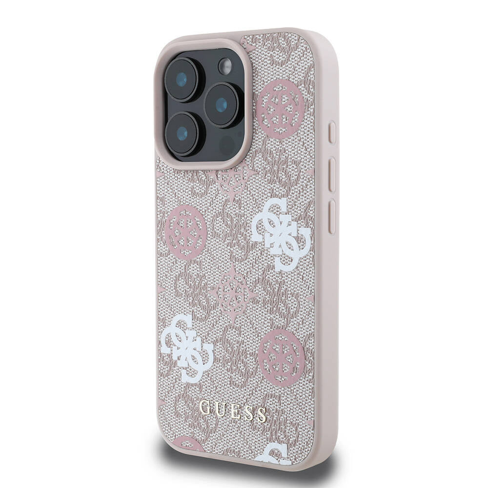 Apple iPhone 16 Pro Case Guess Original Licensed M-safe Charging Feature 4G Patterned Text Logo Peony Cover Black