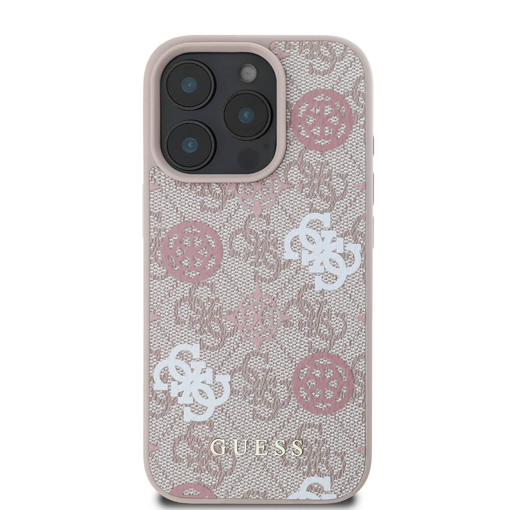 Apple iPhone 16 Pro Case Guess Original Licensed M-safe Charging Feature 4G Patterned Text Logo Peony Cover Black
