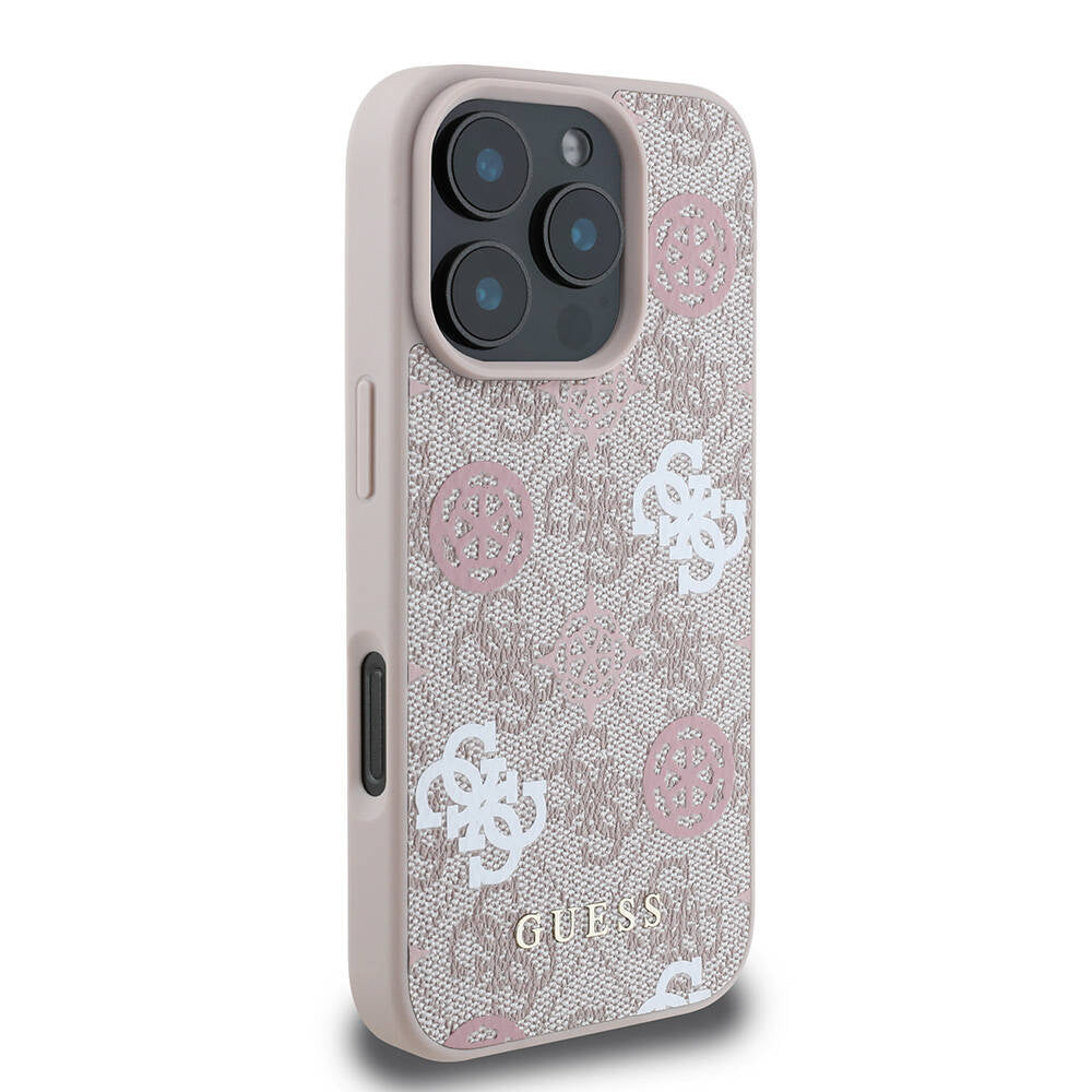 Apple iPhone 16 Pro Case Guess Original Licensed M-safe Charging Feature 4G Patterned Text Logo Peony Cover Black