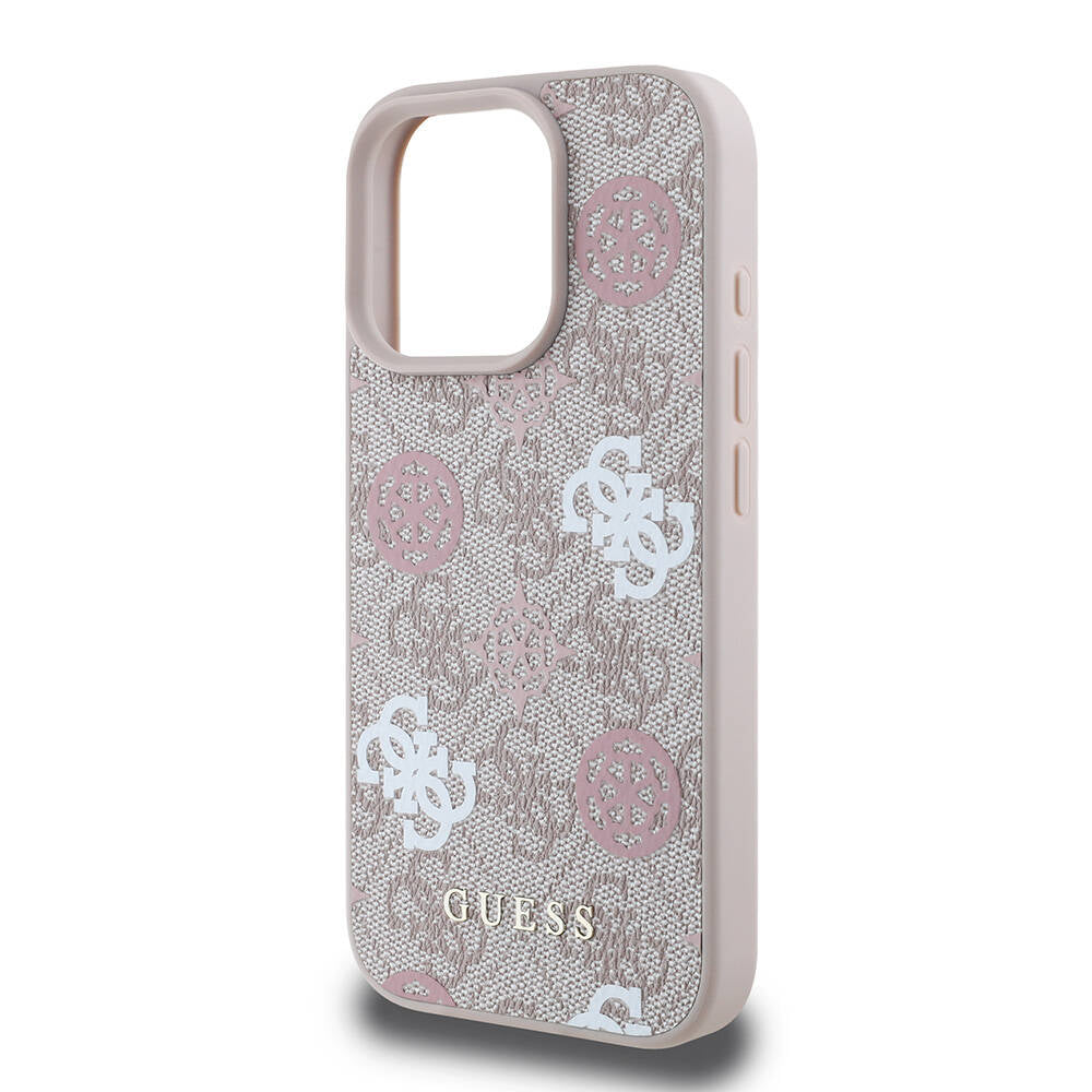 Apple iPhone 16 Pro Case Guess Original Licensed M-safe Charging Feature 4G Patterned Text Logo Peony Cover Black
