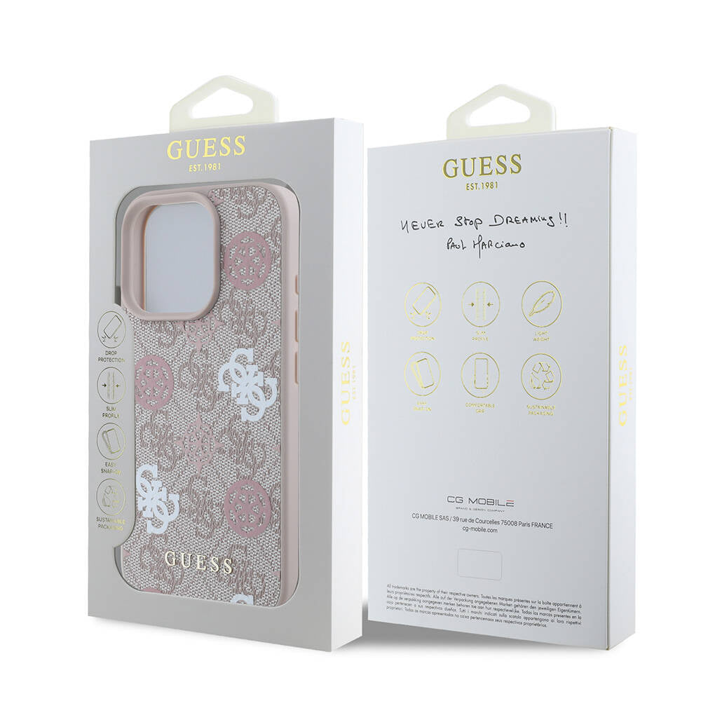 Apple iPhone 16 Pro Case Guess Original Licensed M-safe Charging Feature 4G Patterned Text Logo Peony Cover Black