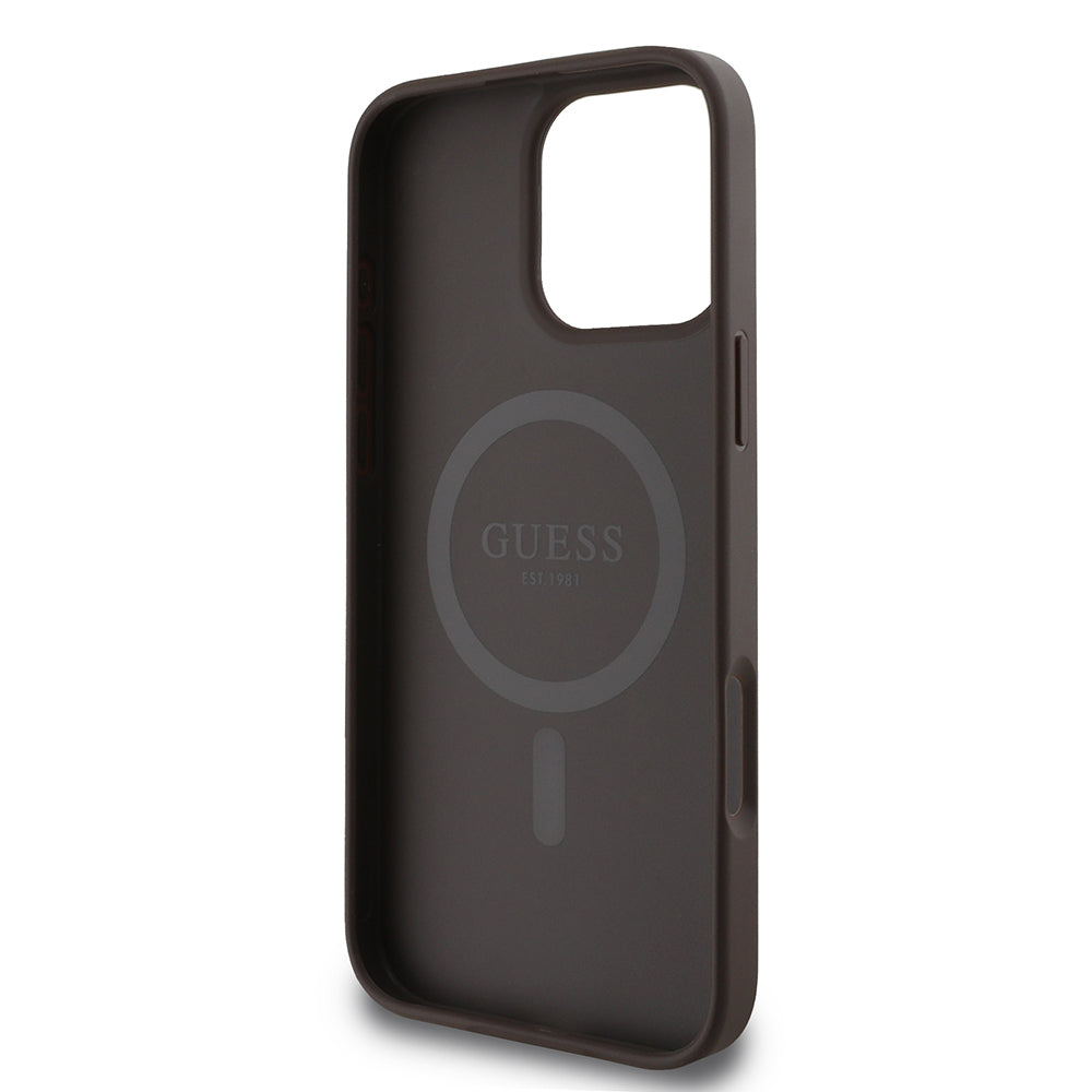 Apple iPhone 16 Pro Case Guess Original Licensed M-safe Charging Feature 4G Stripe Design Printed Cover Black