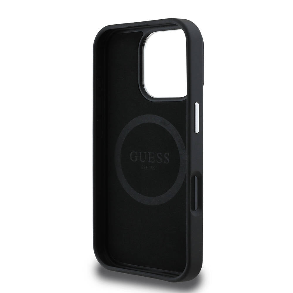 Apple iPhone 16 Pro Case Guess Original Licensed M-safe Charging Feature Grained Triangle Cover Brown