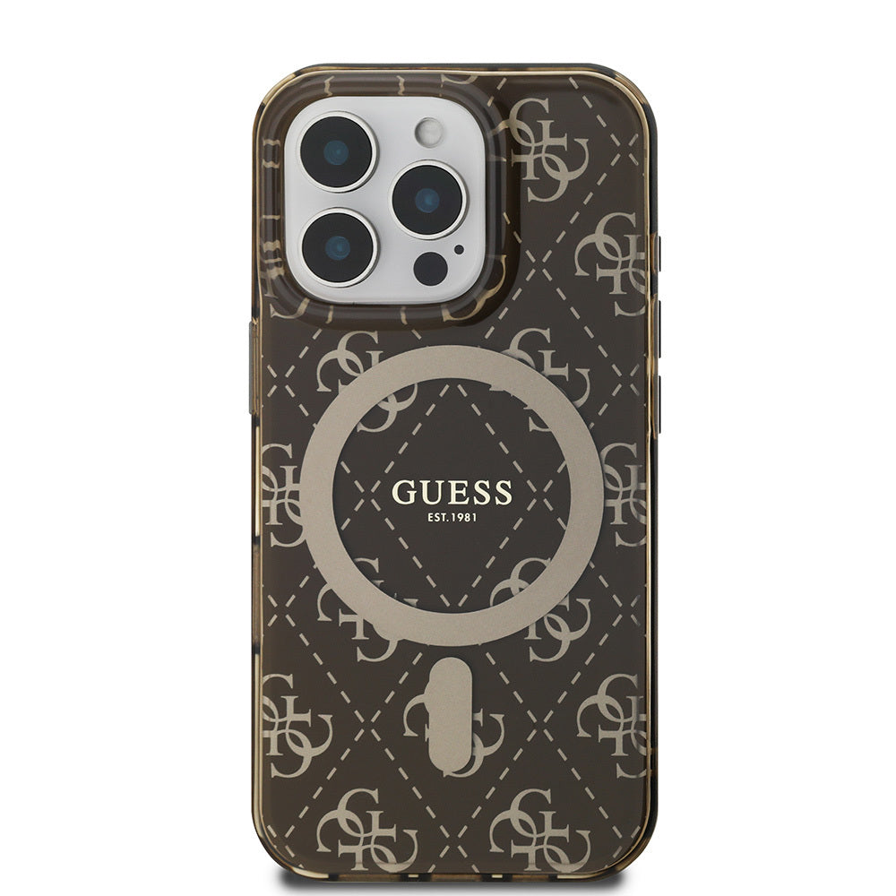 Apple iPhone 16 Pro Case Guess Original Licensed M-Safe Charging Feature IML Printed Classic Logo 4G Patterned Cover Pink 