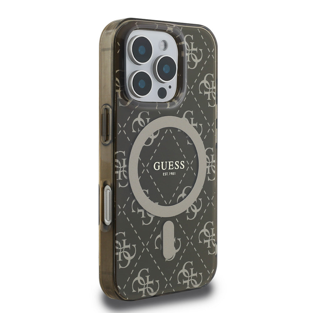 Apple iPhone 16 Pro Case Guess Original Licensed M-Safe Charging Feature IML Printed Classic Logo 4G Patterned Cover Pink 