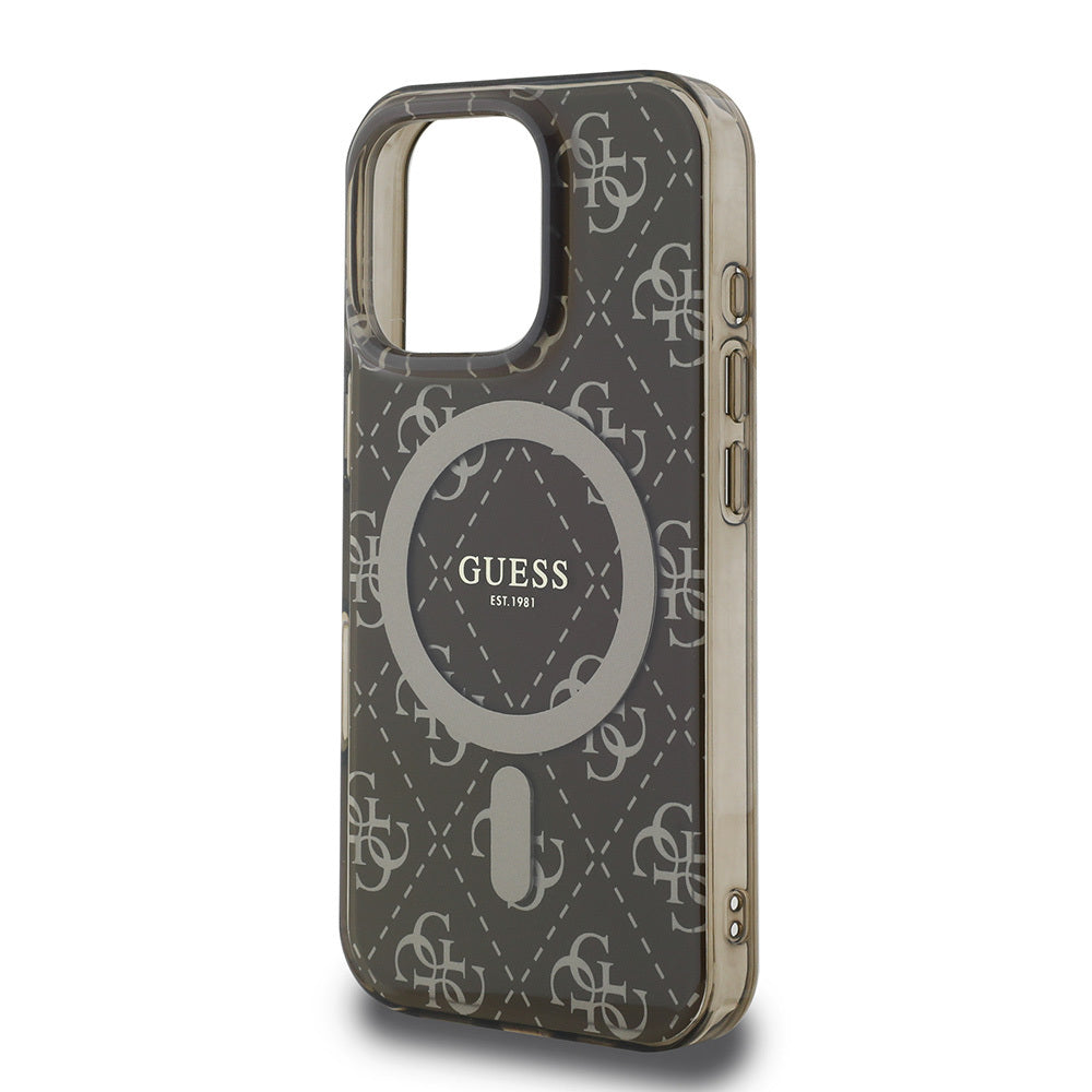 Apple iPhone 16 Pro Case Guess Original Licensed M-Safe Charging Feature IML Printed Classic Logo 4G Patterned Cover Pink 