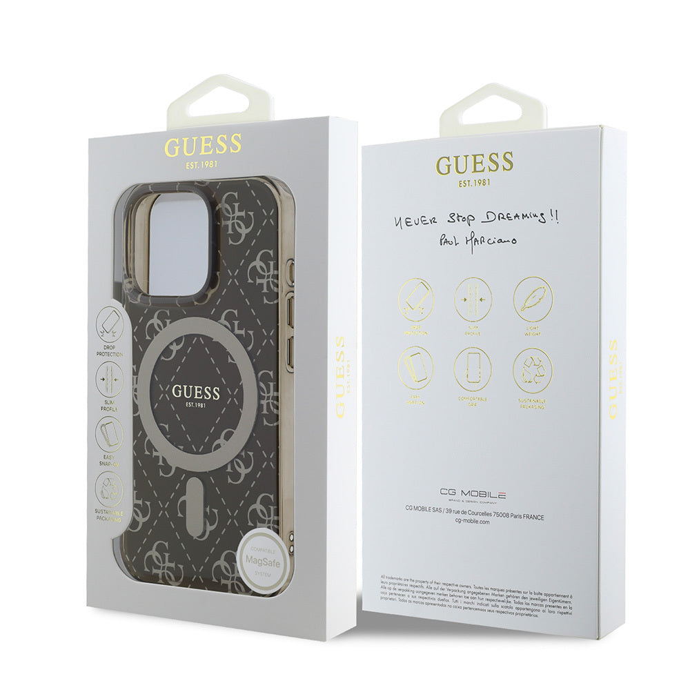 Apple iPhone 16 Pro Case Guess Original Licensed M-Safe Charging Feature IML Printed Classic Logo 4G Patterned Cover Pink 