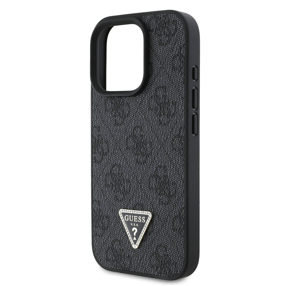 Apple iPhone 16 Pro Case Guess Original Licensed M-safe Charging Feature PU Leather 4G Patterned Stone Triangle Logo Cover Brown