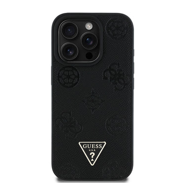 Apple iPhone 16 Pro Kılıf Guess Orjinal Lisanslı M-safe Şarj Özellikli Sıcak Baskılı Üçgen Logolu PU Deri Peony Kapak Pembe