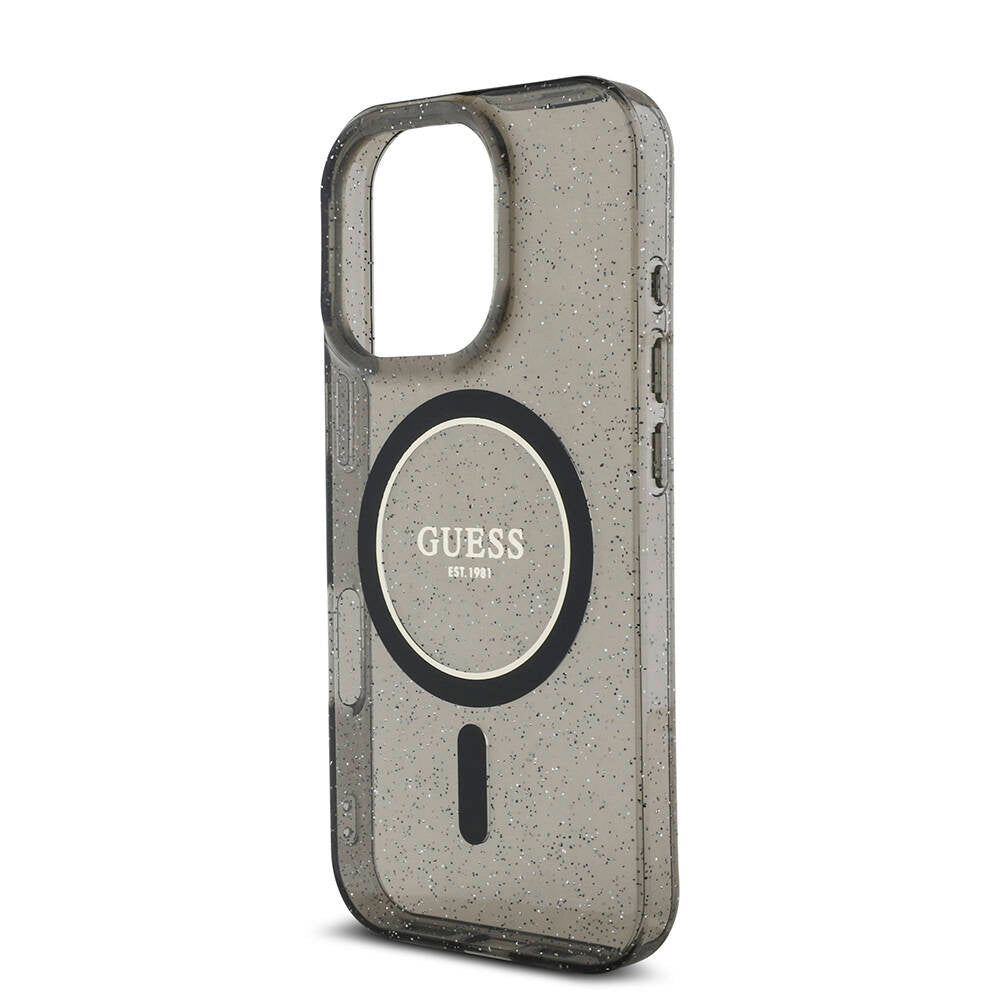 Apple iPhone 16 Pro Case Guess Original Licensed M-safe Charging Feature Glittery Silicone Pearl Bracelet Cover Transparent