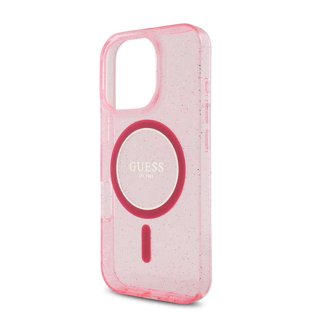 Apple iPhone 16 Pro Case Guess Original Licensed M-safe Charging Feature Glittery Silicone Pearl Bracelet Cover Black