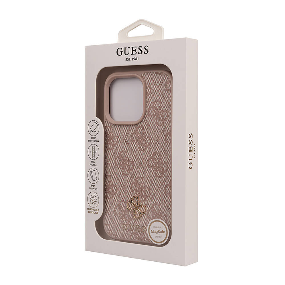 Apple iPhone 16 Pro Case Guess Original Licensed M-safe Charging Feature Small 4G Classic Cover Black