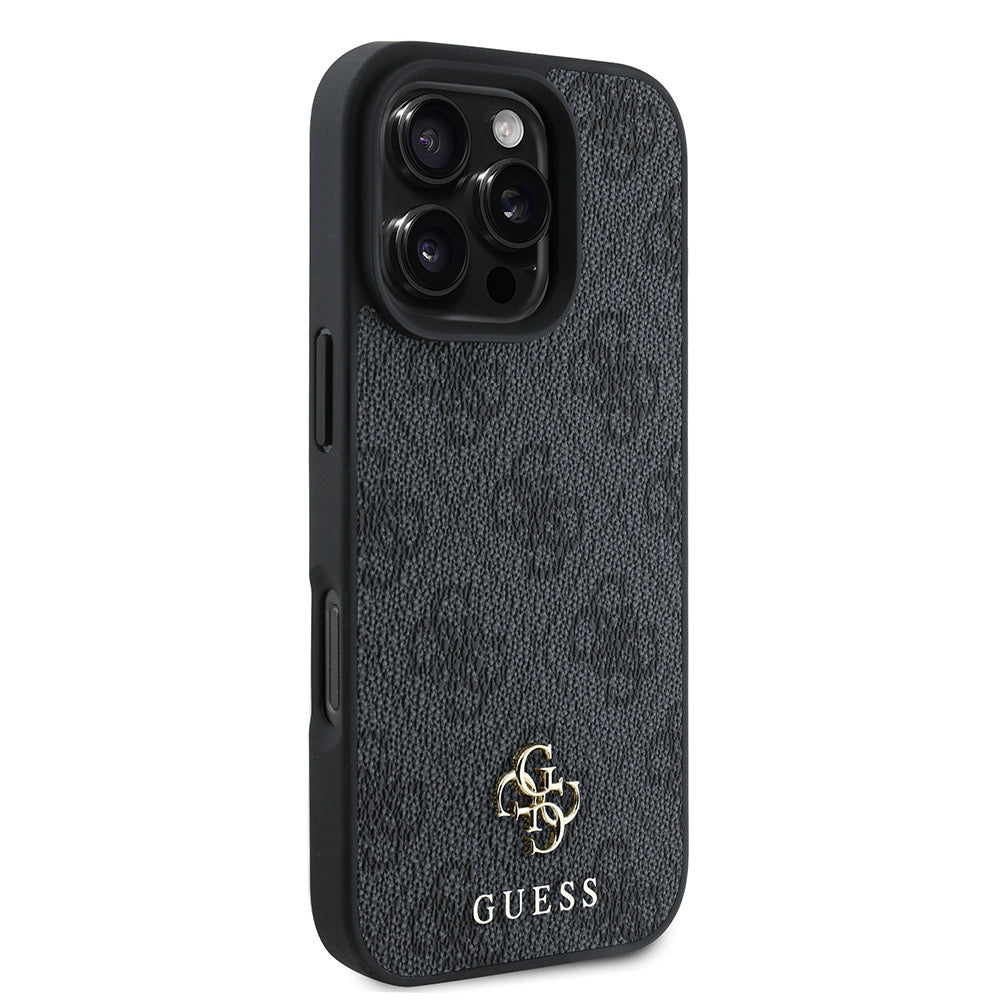 Apple iPhone 16 Pro Case Guess Original Licensed M-safe Charging Feature Small 4G Classic Cover Black