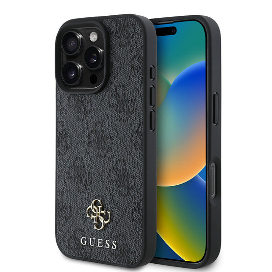Apple iPhone 16 Pro Case Guess Original Licensed M-safe Charging Feature Small 4G Classic Cover Black