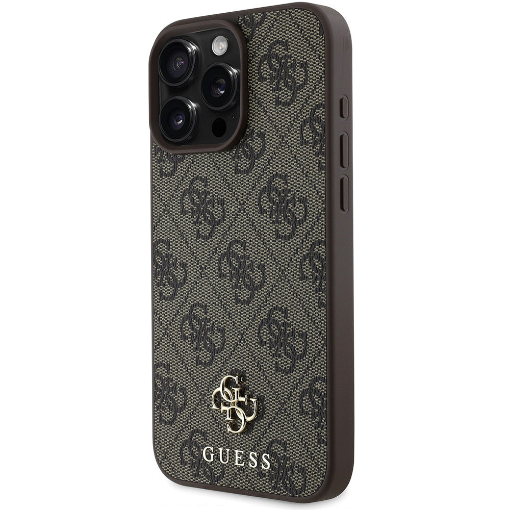 Apple iPhone 16 Pro Case Guess Original Licensed M-safe Charging Feature Small 4G Classic Cover Black
