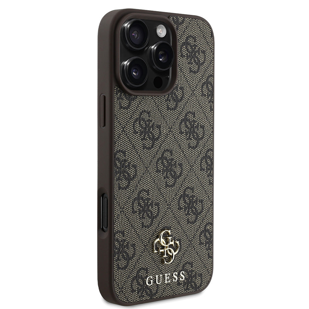 Apple iPhone 16 Pro Case Guess Original Licensed M-safe Charging Feature Small 4G Classic Cover Brown