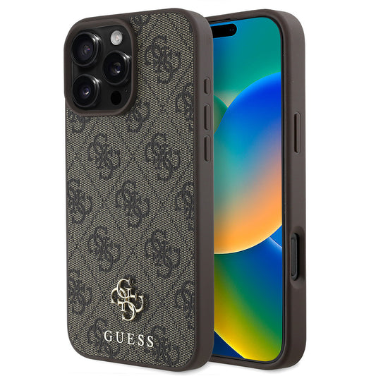 Apple iPhone 16 Pro Case Guess Original Licensed M-safe Charging Feature Small 4G Classic Cover Brown