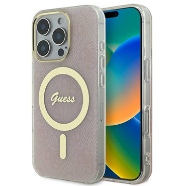 Apple iPhone 16 Pro Case Guess Original Licensed M-safe Charging Feature 4G Patterned Cover with Text Logo Brown