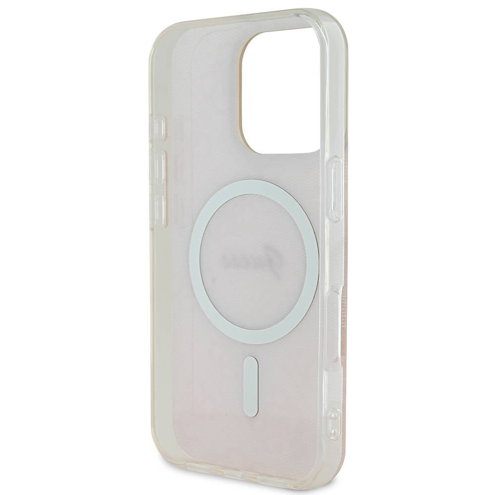 Apple iPhone 16 Pro Case Guess Original Licensed M-safe Charging Feature 4G Patterned Cover with Text Logo Pink