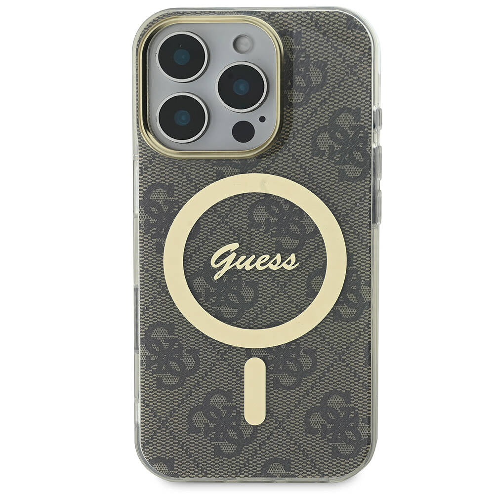 Apple iPhone 16 Pro Case Guess Original Licensed M-safe Charging Feature 4G Patterned Cover with Text Logo Pink