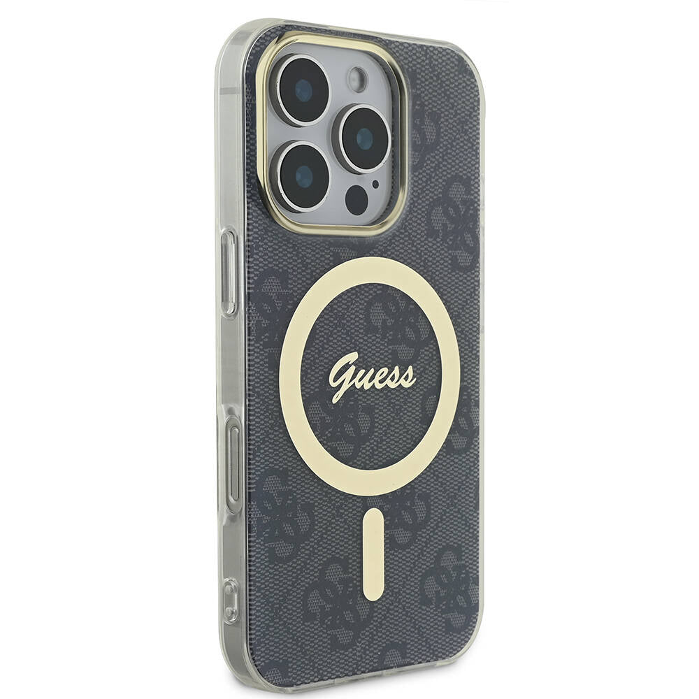 Apple iPhone 16 Pro Case Guess Original Licensed M-safe Charging Feature 4G Patterned Cover with Text Logo Pink