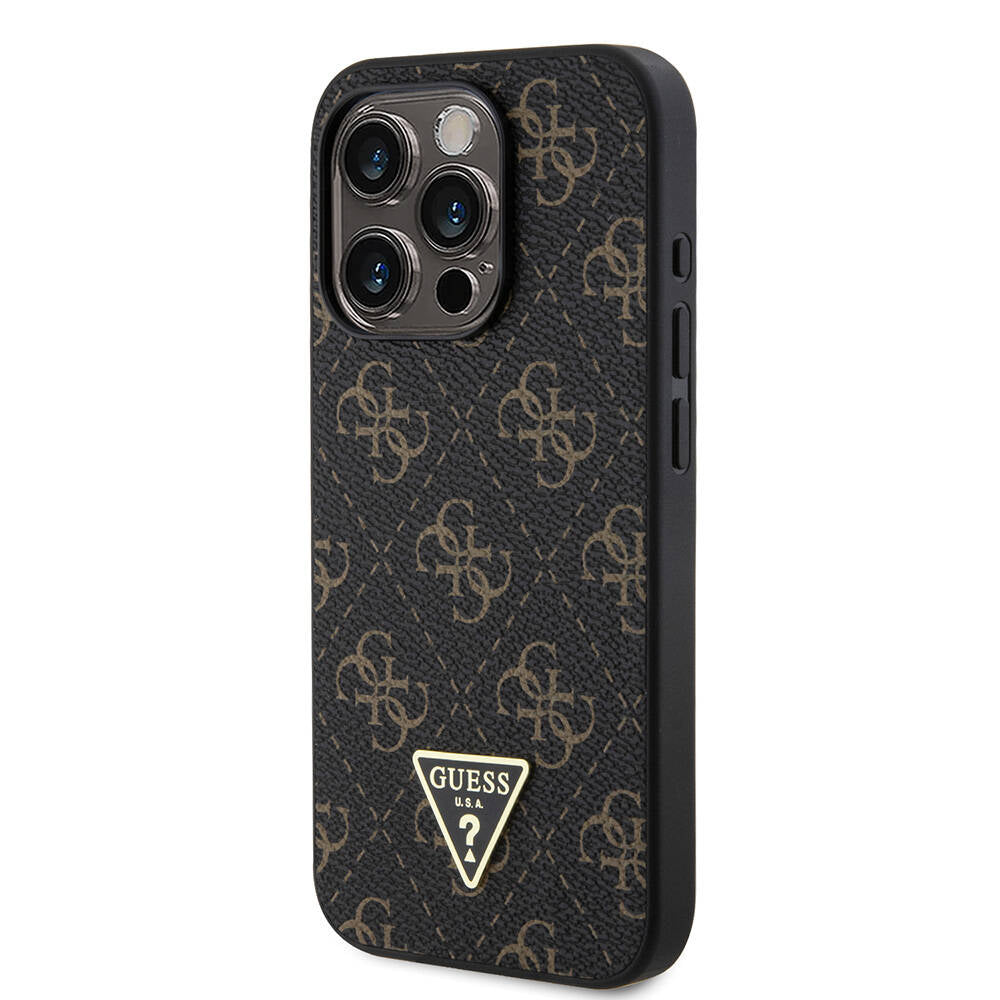Apple iPhone 16 Pro Case Guess Original Licensed PU Leather 4G Patterned Triangle Logo Cover Black