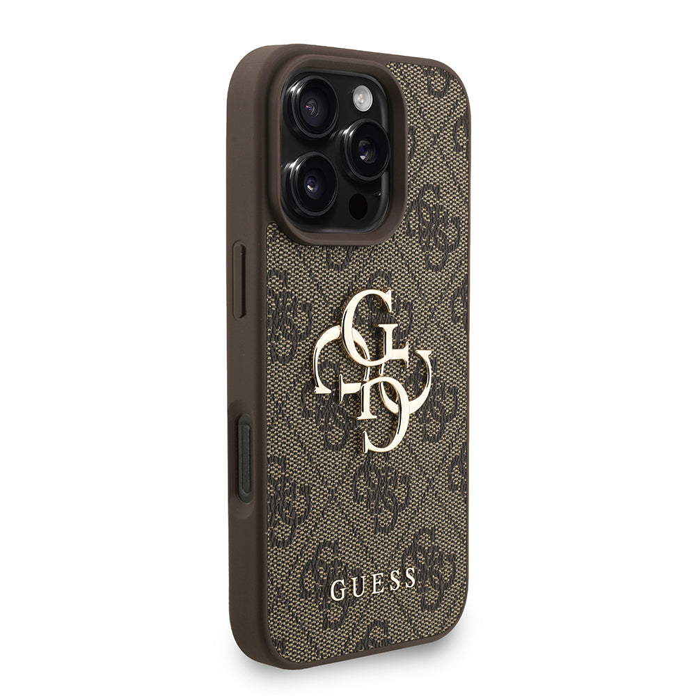 Apple iPhone 16 Pro Kılıf Guess Orjinal Lisanslı PU Deri Bilek Askı İpli Metal Büyük 4G ve Yazı Logolu Kapak Pembe