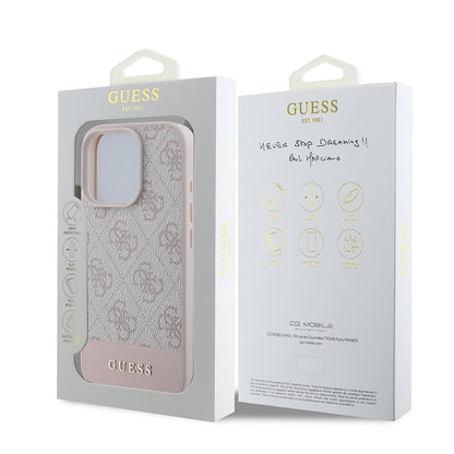 Apple iPhone 16 Pro Kılıf Guess Orjinal Lisanslı PU Deri Şerit Logo Dizaynlı Kapak Kahverengi