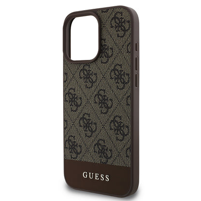 Apple iPhone 16 Pro Kılıf Guess Orjinal Lisanslı PU Deri Şerit Logo Dizaynlı Kapak Gri